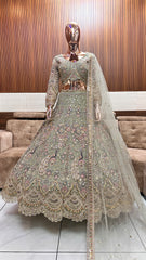 Majestic Olive Green Bridal Lehenga with Intricate Hand Embroidery