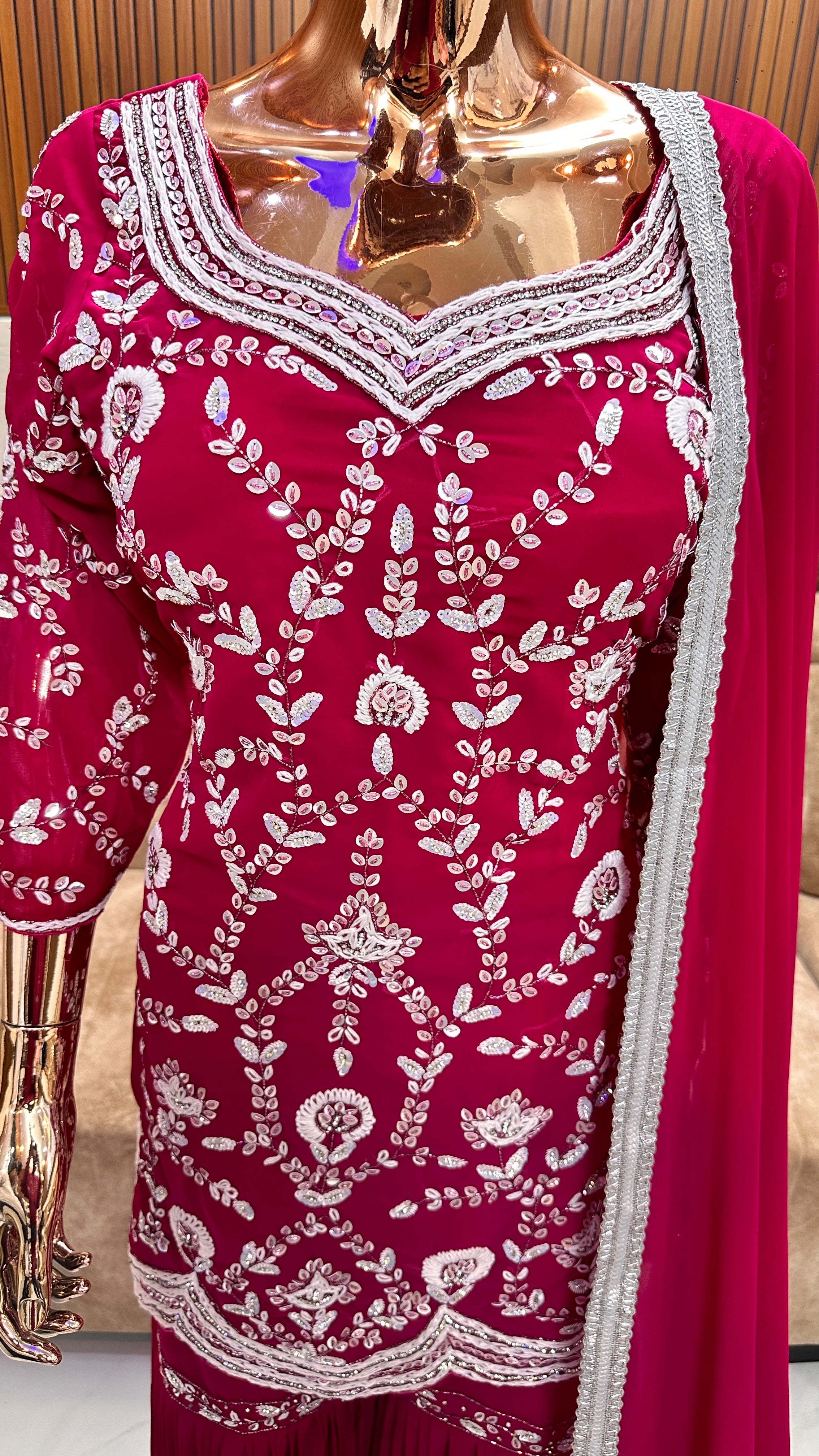 Elegant Pink Embroidered Sharara Set with Dupatta