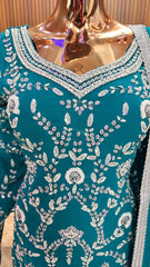 Elegant Teal Embroidered Sharara Set with Dupatta