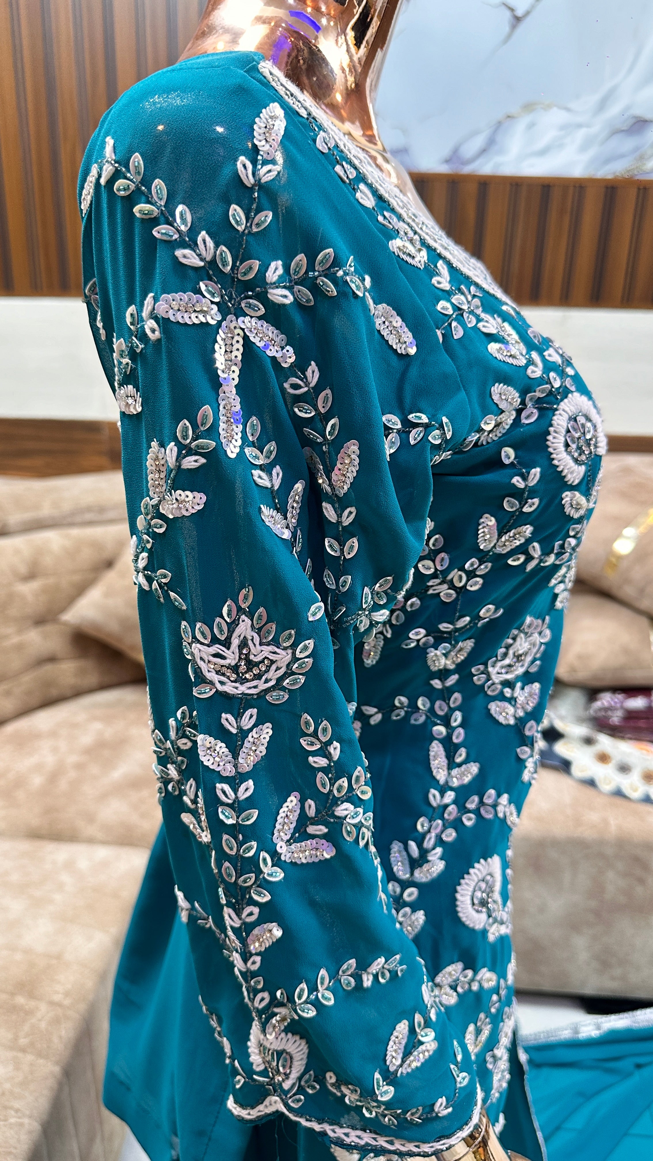 Elegant Teal Embroidered Sharara Set with Dupatta