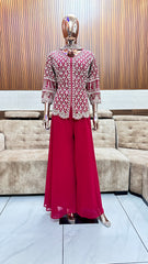 Stunning Maroon Embroidered Palazzo Set