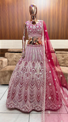 Elegant Pink Embroidered Lehenga Set with Floral Detailing