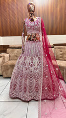 Elegant Pink Embroidered Lehenga Set with Floral Detailing