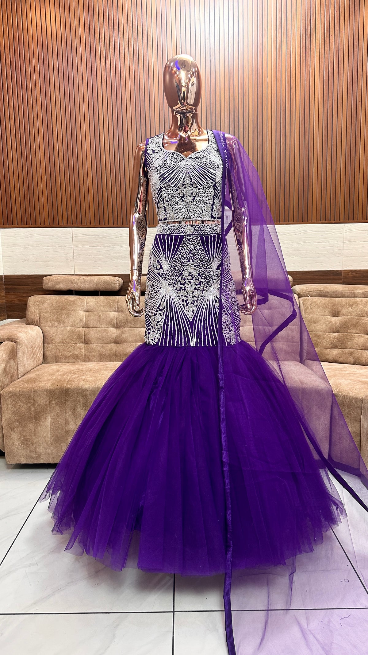 Royal Purple Mermaid Gown with Exquisite Embroidery