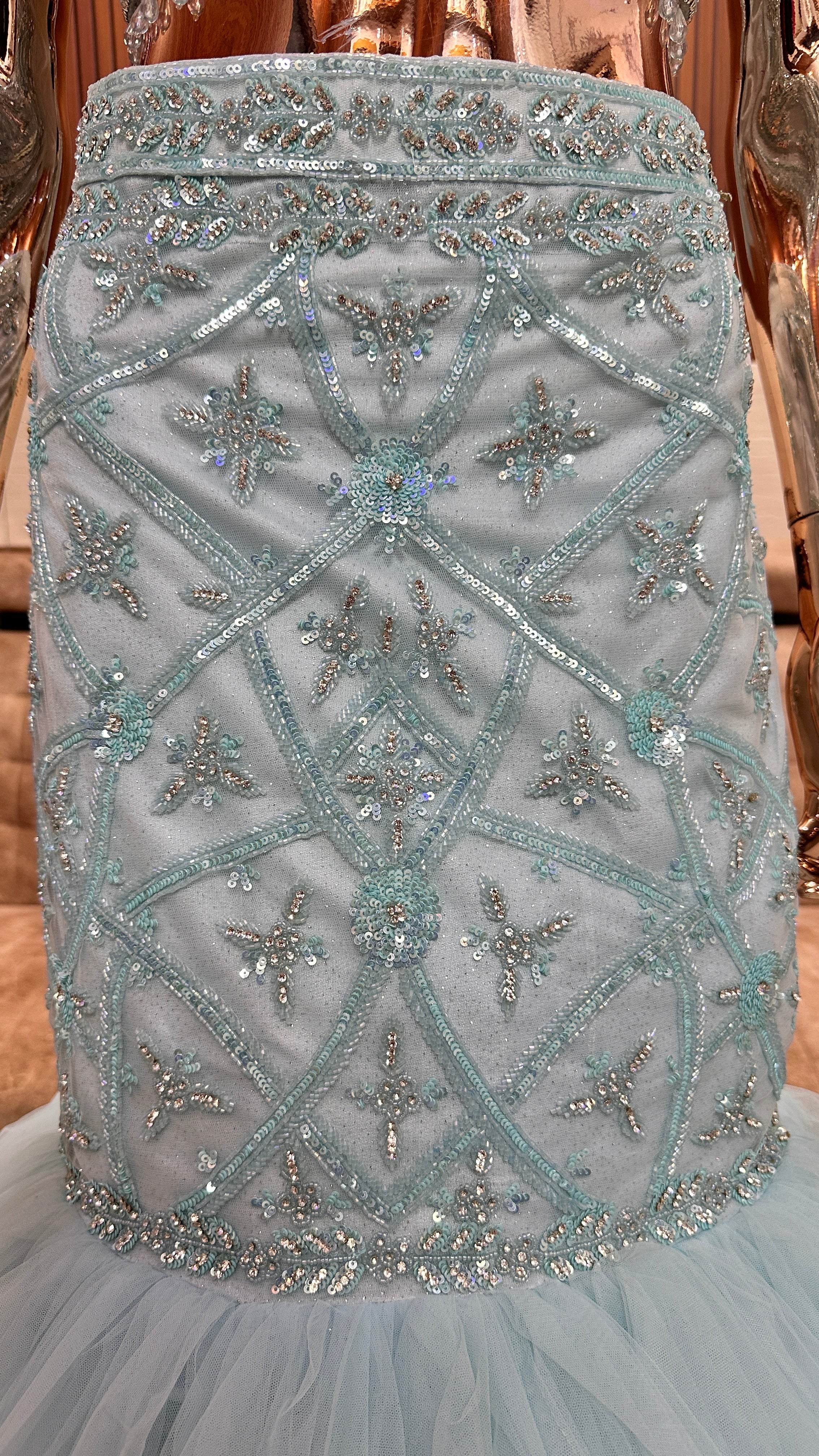 Mint Green Mermaid Gown with Elegant Embroidery