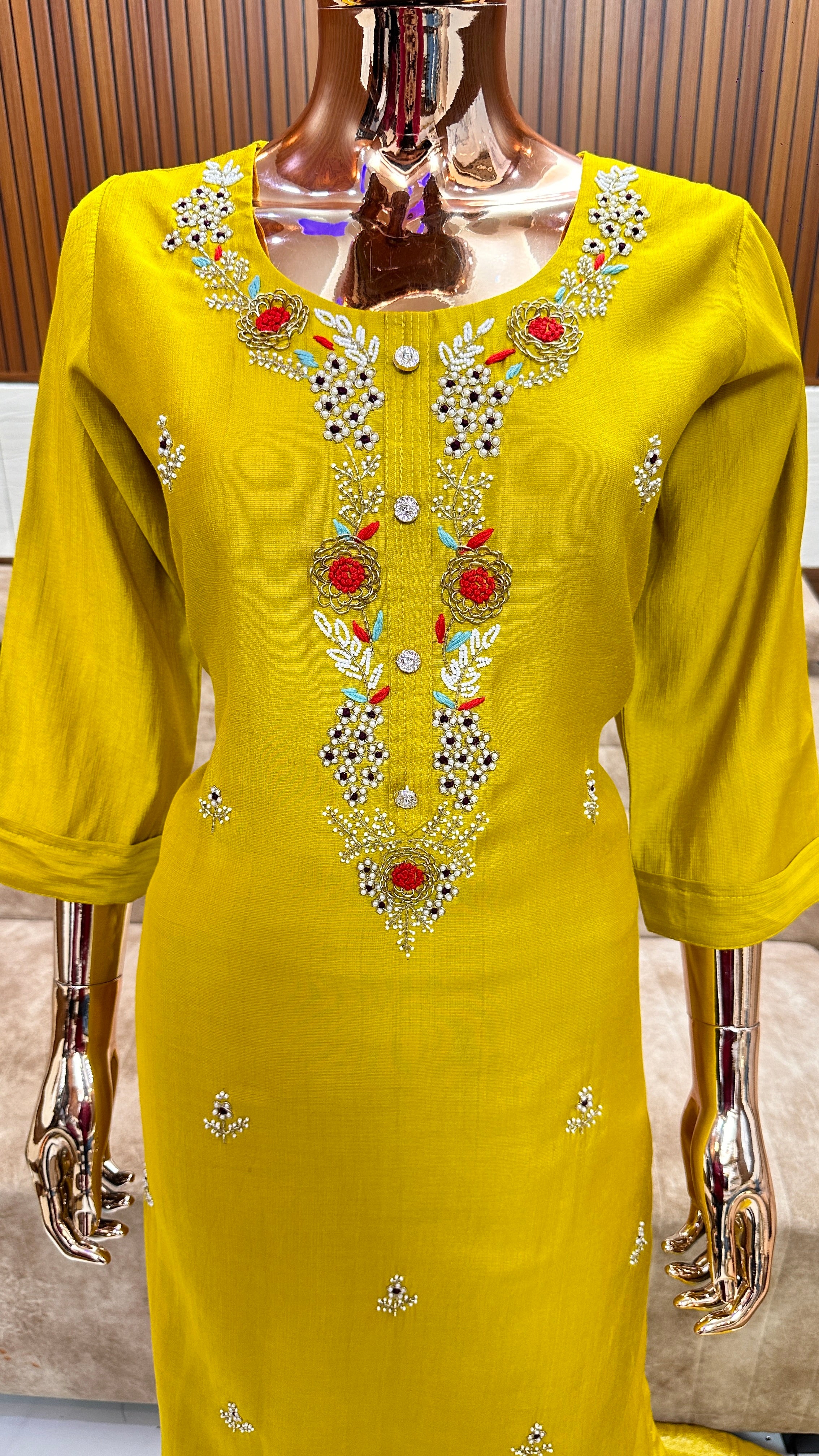 Elegant Mustard Yellow Embroidered Kurta Set