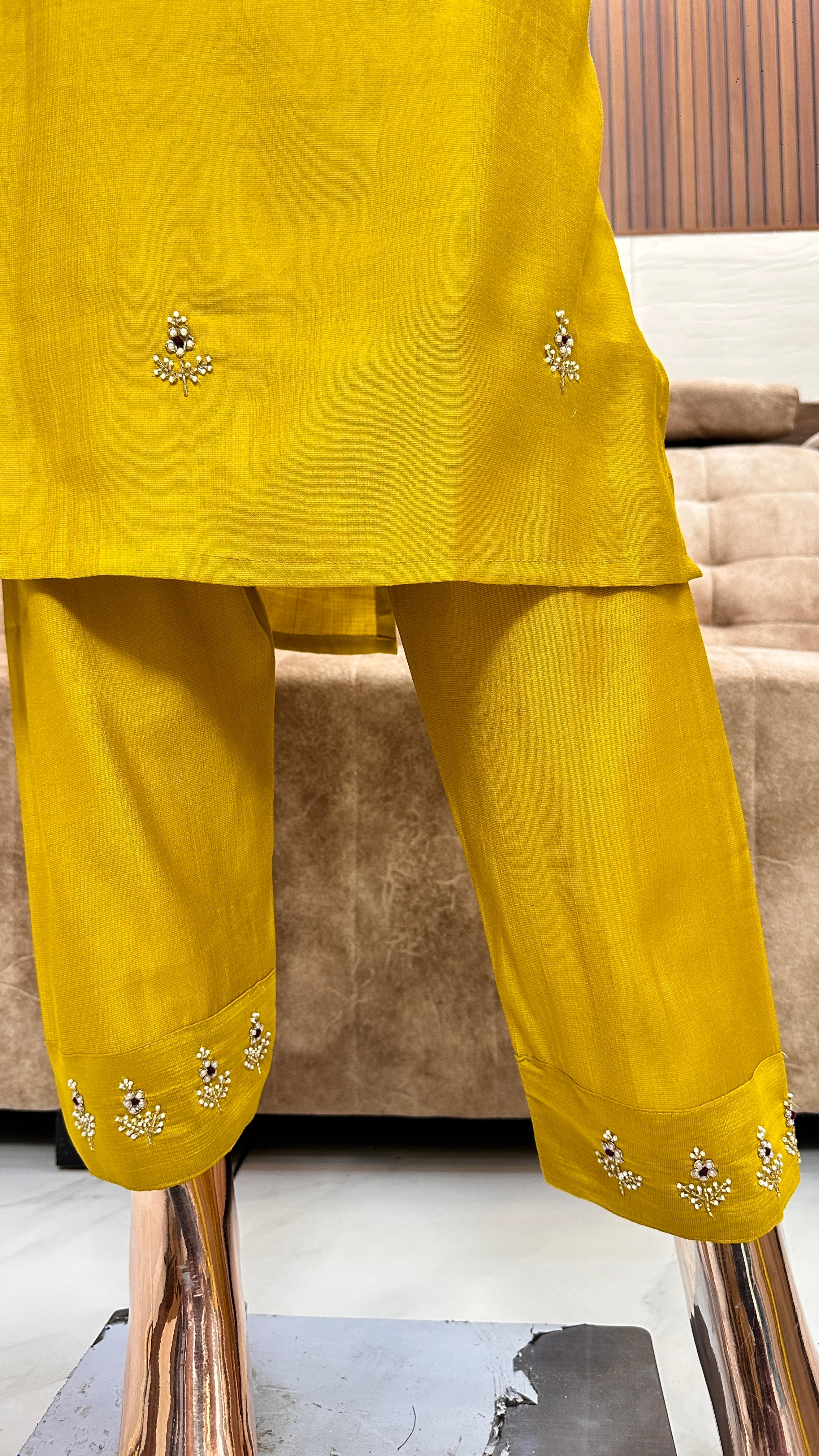 Elegant Mustard Yellow Embroidered Kurta Set