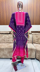 Elegant Purple and Pink Bandhani Kurta Set with Tassel Detailing