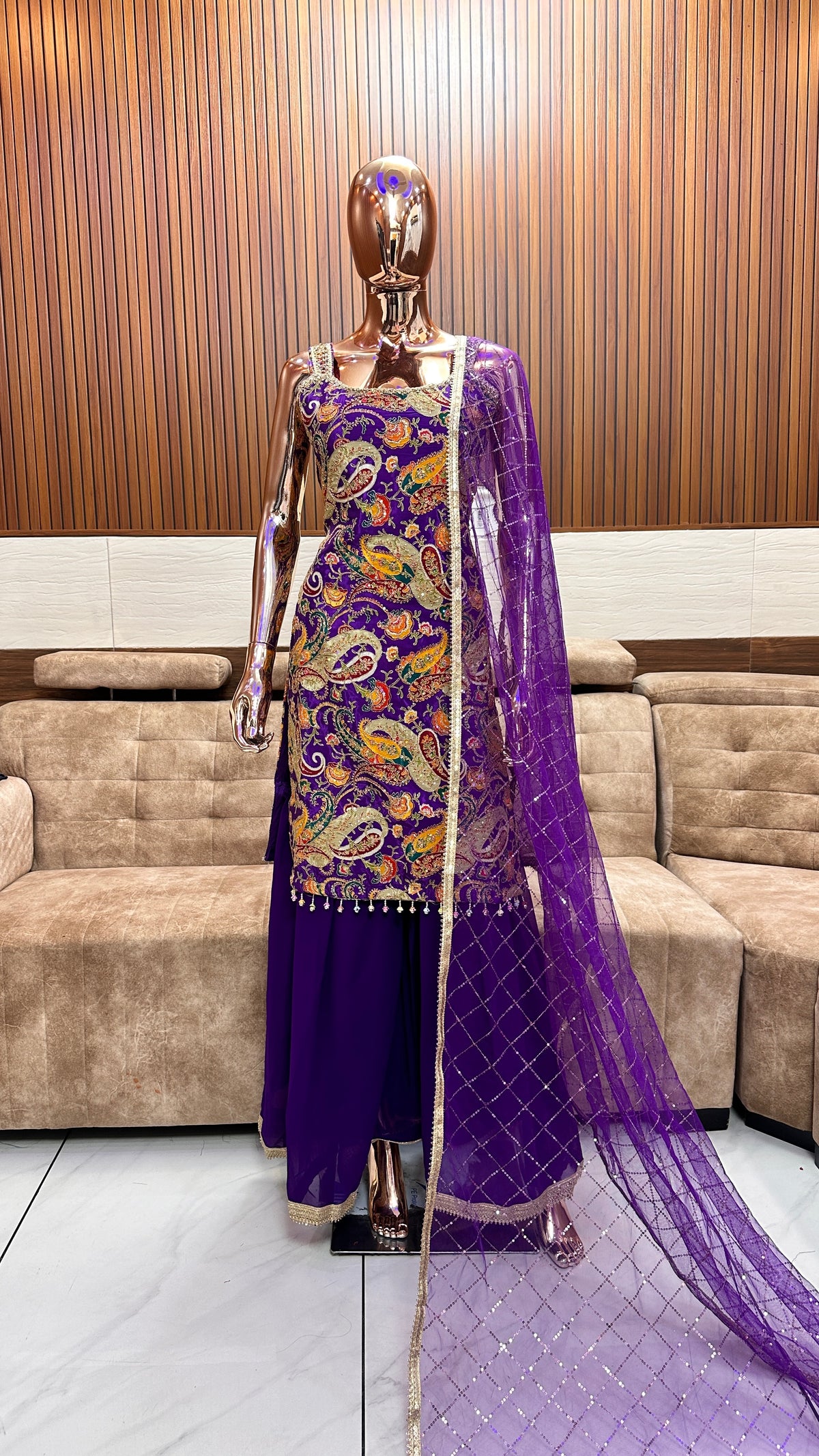 Royal Purple Embroidered Kurta Set with Dupatta