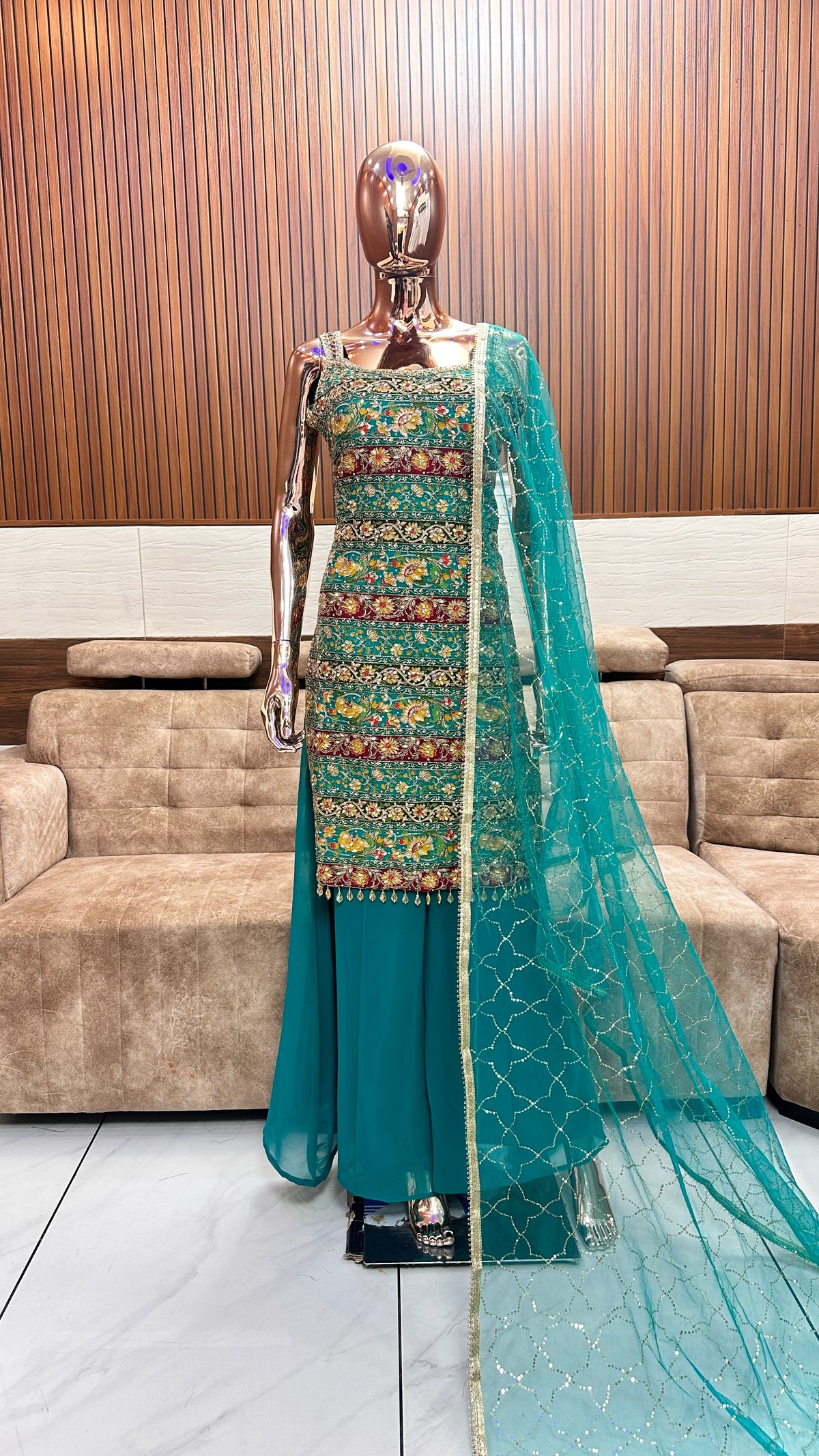 Elegant Teal Green Embroidered Kurta Set with Dupatta