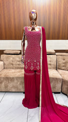 Magenta Sharara Suit with Embellished Mirrorwork