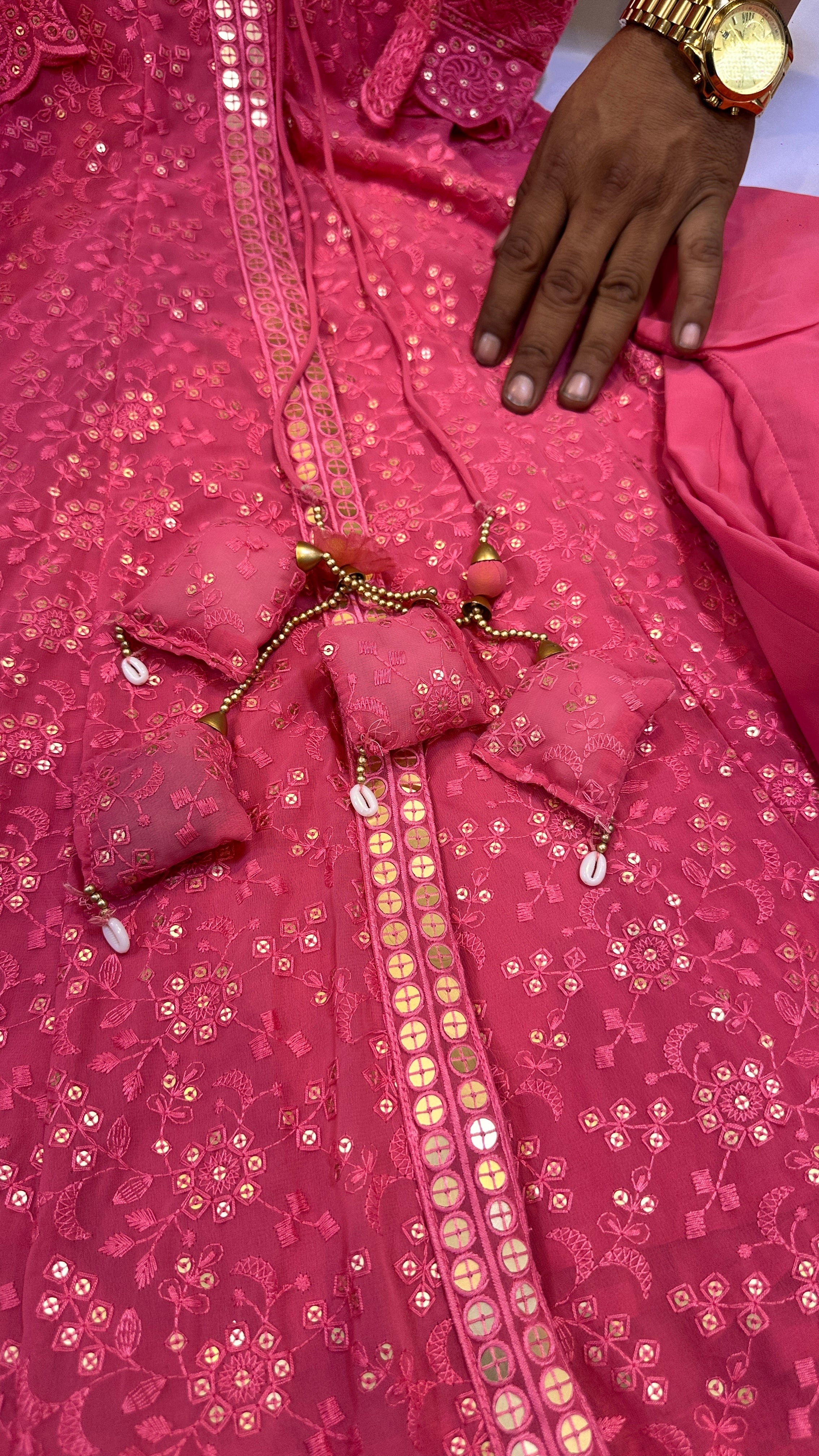 Radiant Pink Chikankari Angrakha Suit Set