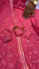 Radiant Pink Chikankari Angrakha Suit Set