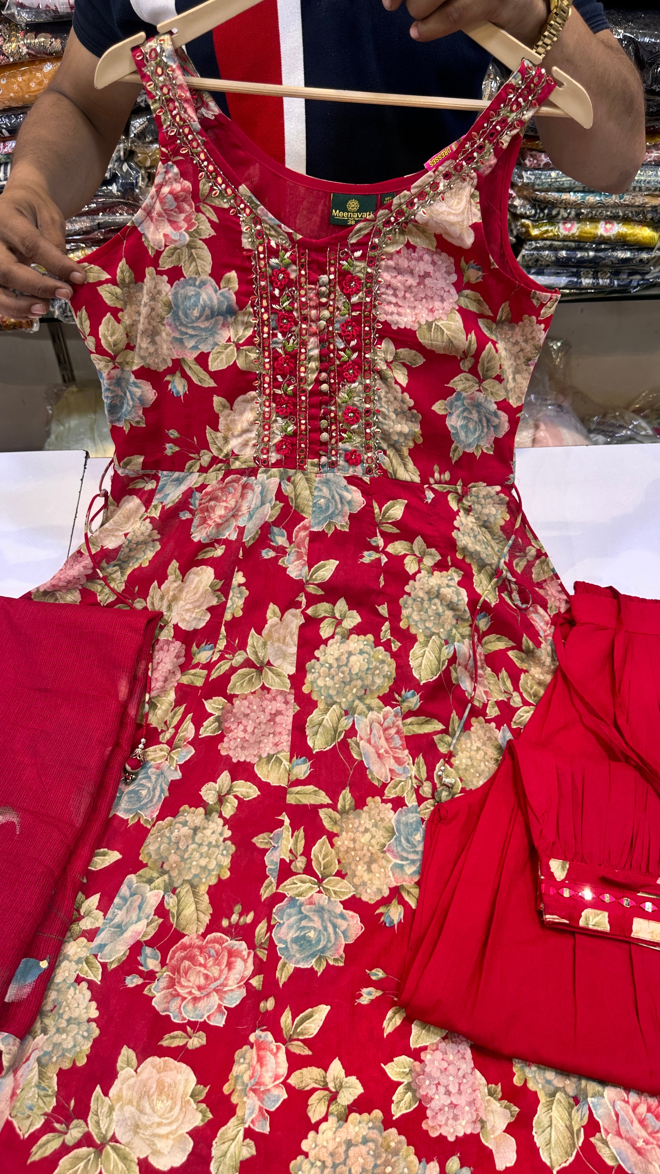 Teal Floral Anarkali Suit Set