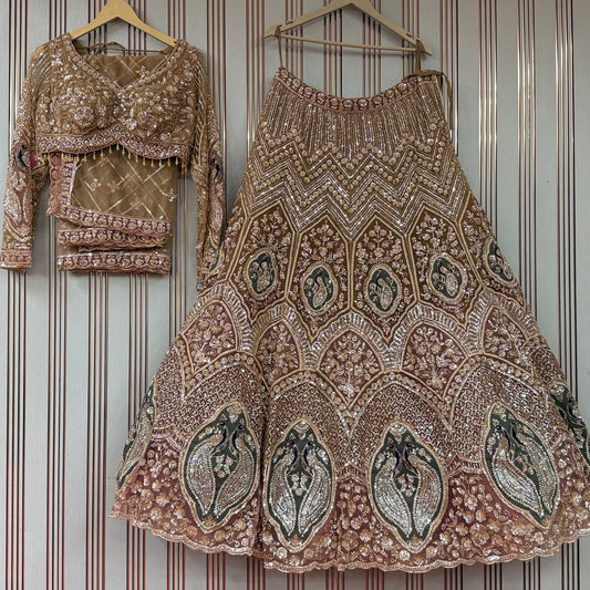 Heavy Embroidery Work Lehenga - Golden