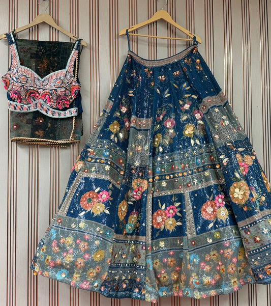 Designer Midnight Blue Positioning Printed Lehenga Set
