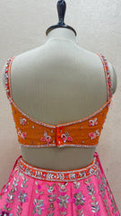 Fuchsia Pink and Orange designer Lehenga Set with Hand-Painted Dupatta