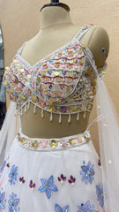Premium White Floral Sequin Embroidered Lehenga Choli with 3D Applique Work