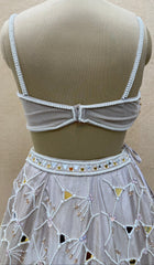 Dove Grey Pearl & Mirror Work Designer Lehenga Choli Set with Floral Embroidered Dupatta