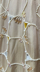 Dove Grey Pearl & Mirror Work Designer Lehenga Choli Set with Floral Embroidered Dupatta
