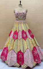 Luxury Multicolor Hand Embroidered Designer Lehenga Set with Pearl Corset Blouse