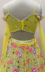 Sunlit Couture Lehenga Set – Luxury Hand-Embellished Yellow Bridal & Festive Designer Lehenga with Mirror, Pearl & Sequin Work