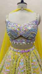 PDP Inspired Luxury Yellow Hand Embroidered Designer Lehenga Set with 3D Floral Design