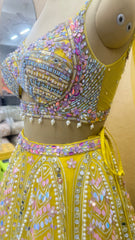 PDP Inspired Luxury Yellow Hand Embroidered Designer Lehenga Set with 3D Floral Design