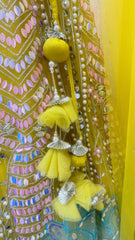 PDP Inspired Luxury Yellow Hand Embroidered Designer Lehenga Set with 3D Floral Design
