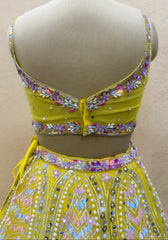 PDP Inspired Luxury Yellow Hand Embroidered Designer Lehenga Set with 3D Floral Design