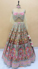 Celestial Blush Couture Designer Lehenga Set – Hand-Embellished Sequin Bridal Lehenga with Crystal Corset Blouse & Dupatta