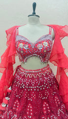 PDP Inspired Luxury Red Hand Embroidered Designer Lehenga Set with Crystal Work & Ruffle Organza Dupatta