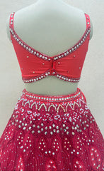 PDP Inspired Luxury Red Hand Embroidered Designer Lehenga Set with Crystal Work & Ruffle Organza Dupatta