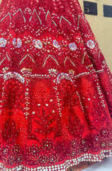PDP Inspired Luxury Red Hand Embroidered Designer Lehenga Set with Crystal Work & Ruffle Organza Dupatta