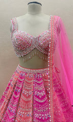 Premium Hot Pink & Coral Bridal Lehenga Choli with Heavy Hand Work Detailing
