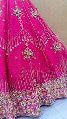 Hot Pink Bridal Lehenga Choli with Heavy Mirror Work, Pearl Tassels & Floral Sequin Embroidery