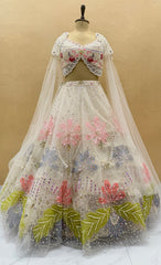 Luxury White floral, Pearl & Sequin Embroidered PDP inspired Lehenga Choli Set