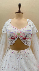Luxury White floral, Pearl & Sequin Embroidered PDP inspired Lehenga Choli Set