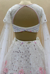 Luxury White floral, Pearl & Sequin Embroidered PDP inspired Lehenga Choli Set