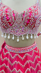 PDP Inspired Luxury Pinkish Red Designer Lehenga Choli with Fully Handwork