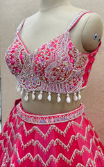 PDP Inspired Luxury Pinkish Red Designer Lehenga Choli with Fully Handwork