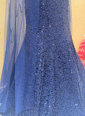 Navy Blue Sequin Embroidered Fish Cut Lehenga Choli with Cape Sleeves | Designer Mermaid Lehenga for Cocktail & Wedding