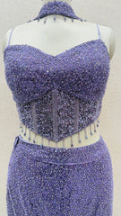 Glamorous Modern Lavender Crystal Fishcut Lehenga Set with Heavy Corset Blouse & Sequin Embellishments
