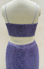 Glamorous Modern Lavender Crystal Fishcut Lehenga Set with Heavy Corset Blouse & Sequin Embellishments