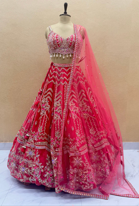 Red PDP inspired luxury Lehenga for carnival, wedding, festivals